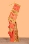 peach semi soft silk saree patola printed body with zari border and rich contrast pallu with contrast blouse
