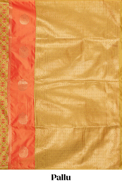 peach semi soft silk saree patola printed body with zari border and rich contrast pallu with contrast blouse