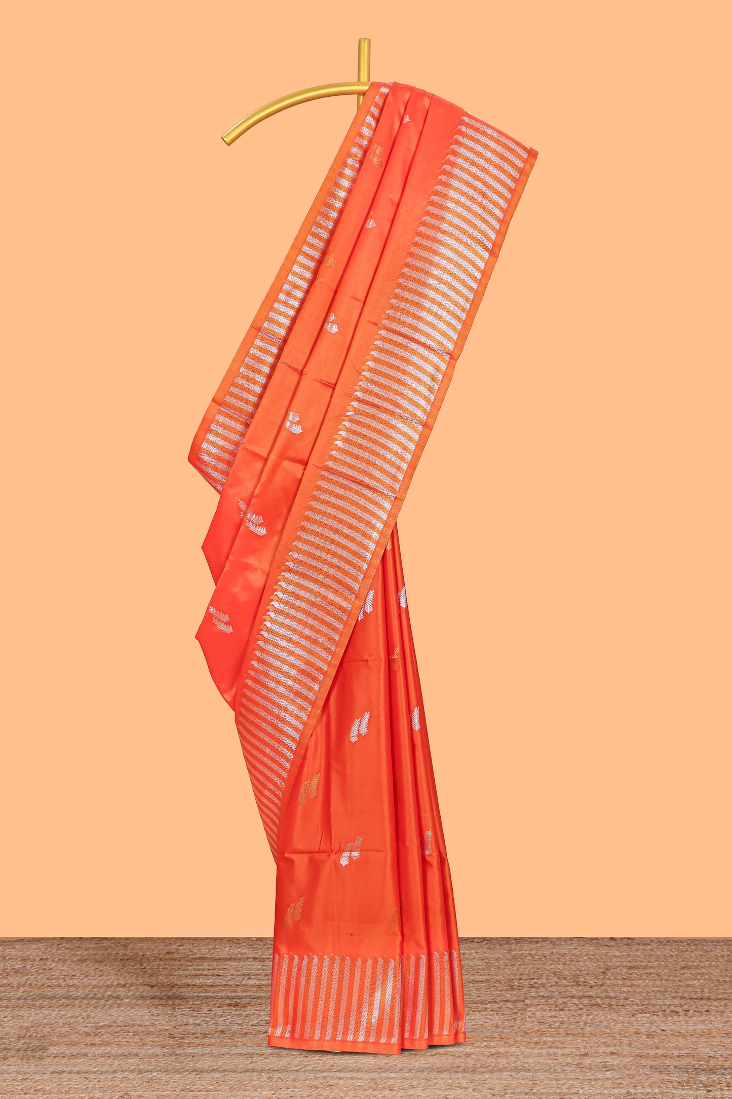 orange semi soft silk saree traditional striped zari border with rich zari border and contrast pallu  with blouse