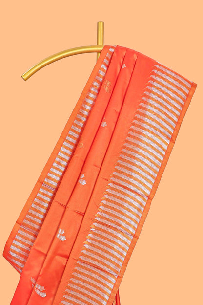 orange semi soft silk saree traditional striped zari border with rich zari border and contrast pallu  with blouse