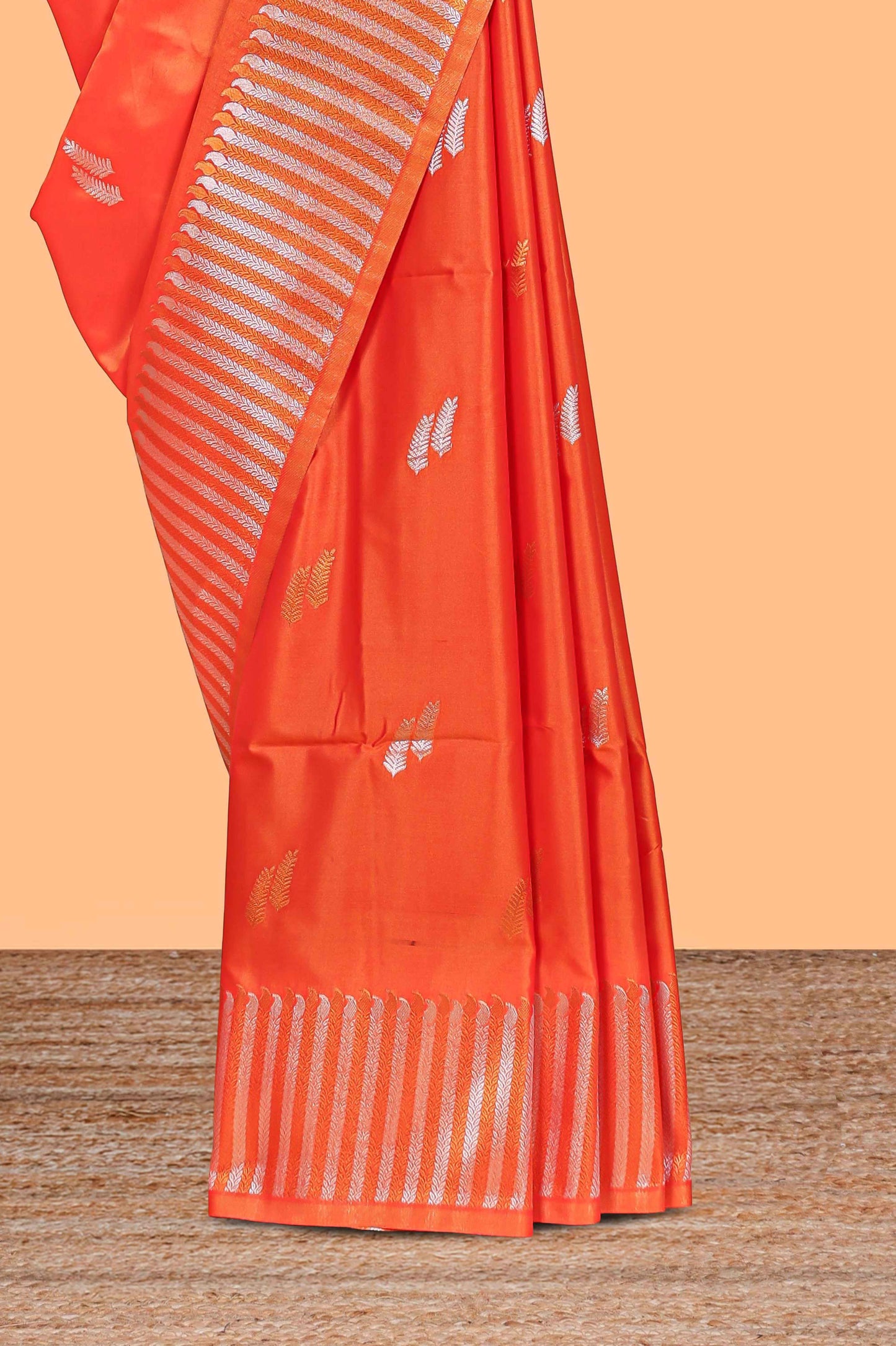 orange semi soft silk saree traditional striped zari border with rich zari border and contrast pallu  with blouse