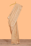 Sandle colour semi soft silk Woven Zari-Inspired Motifs and Zari Weave Design border with contrast pallu and blouse