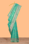Green colour semi soft silk Woven Zari-Inspired Motifs and Geometric Weave Design border with contrast pallu and blouse