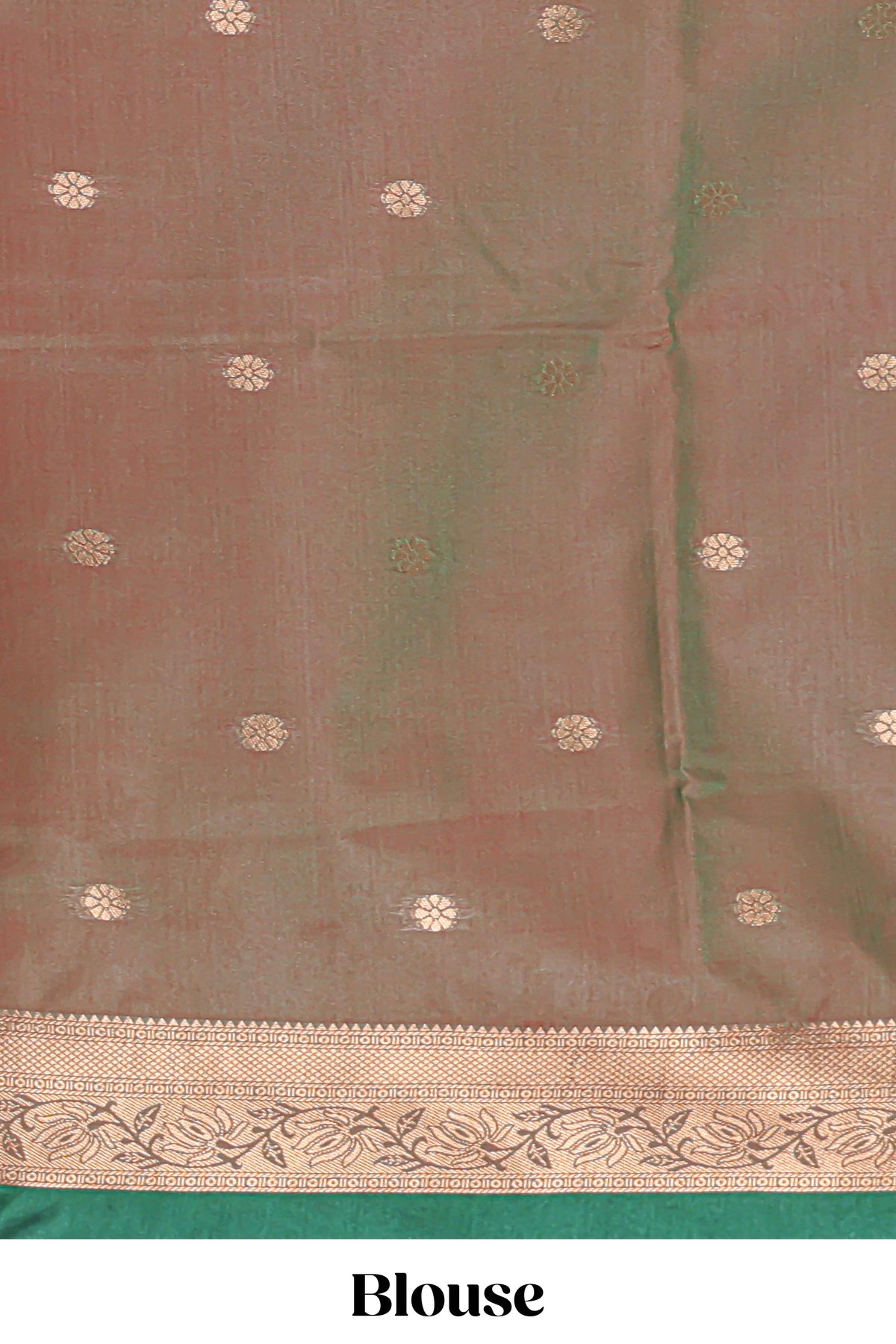 Bottle Green colour semi soft silk all over zari weave motifs with zari weaving border and contrast buttas weaving blouse