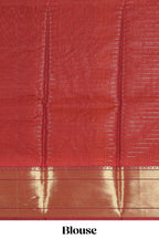 Orange colour semi soft silk all over checked pattern and  Contrast zari weaving border and contrast  blouse
