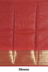 Orange colour semi soft silk all over checked pattern andContrast zari weaving border and contrastblouse