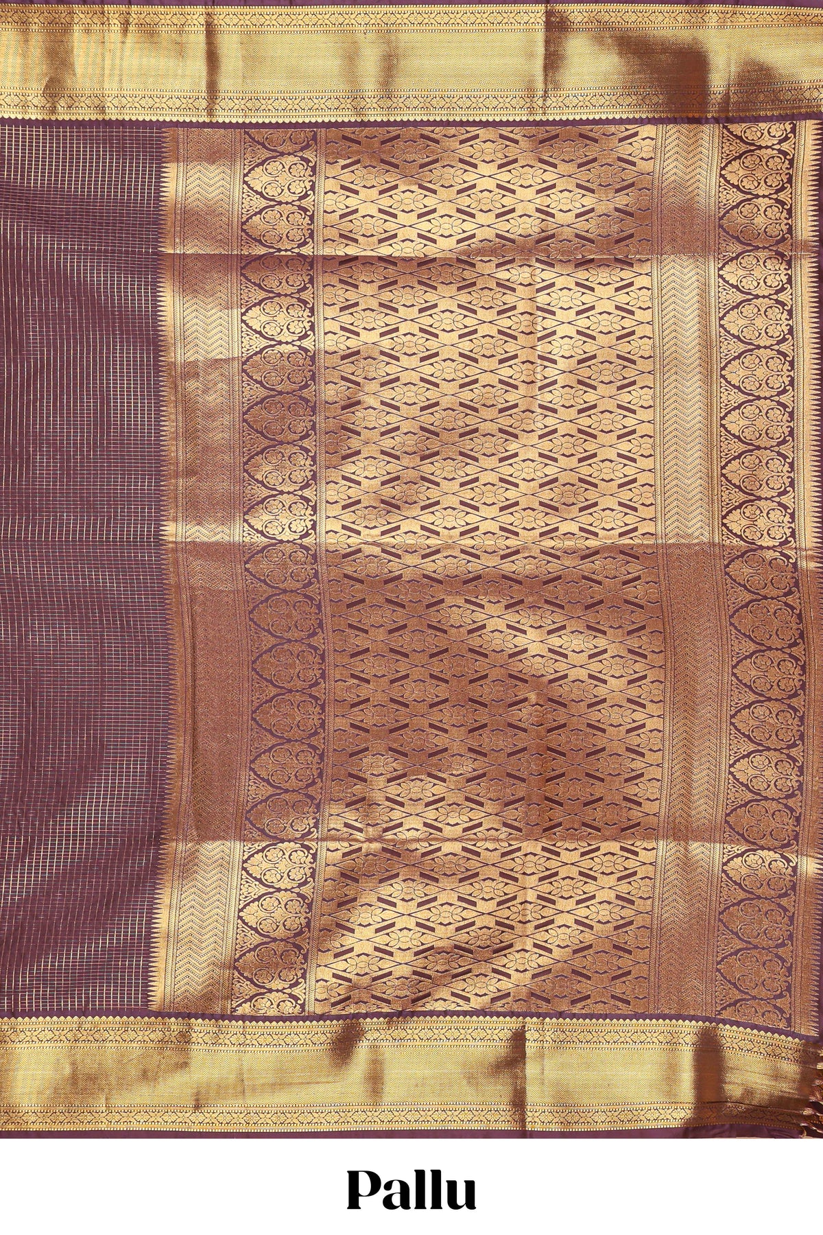 Brown colour semi soft silk all over checked pattern and  Contrast zari weaving border and Matching blouse