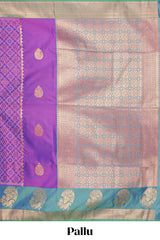 Royal Purple colour semi soft silk Zari-Woven Floral and Peacock Motifs with Gold-Tone Zari border and contrast buttas blouse