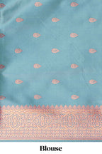 Royal Purple colour semi soft silk Zari-Woven Floral and Peacock Motifs with Gold-Tone Zari border and contrast buttas blouse