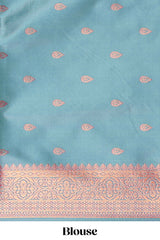 Royal Purple colour semi soft silk Zari-Woven Floral and Peacock Motifs with Gold-Tone Zari border and contrast buttas blouse