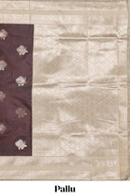Wine Brown Semi Silk Saree Gold Zari Woven Paisley Motifs with Woven Zari Border and Contrast Blouse