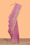 Pink checked zari motifs design saree with self zari border and matching blouse