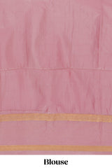 Pink checked zari motifs design saree with self zari border and matching blouse