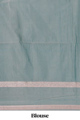 Green checked zari motifs design saree with self zari border and matching blouse