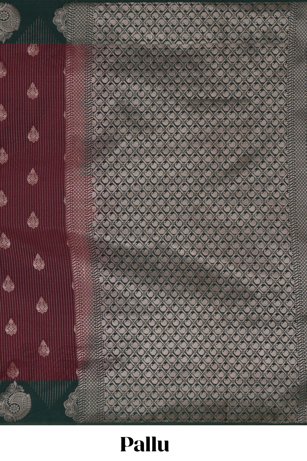 Maroon striped zari motifs design saree with contrast zari border and plain blouse