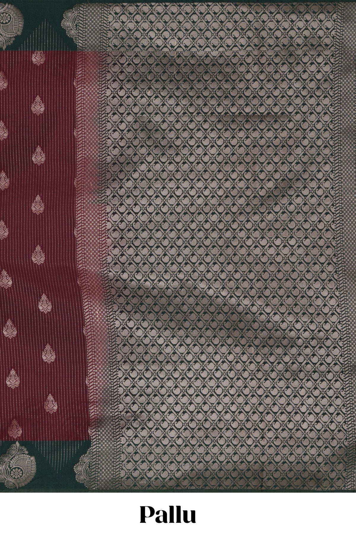 Maroon striped zari motifs design saree with contrast zari border and plain blouse