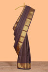 Dark mauve zari checked design semi soft silk saree with self zari border and matching blouse