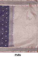 Berry blue zari checked motifs design semi soft silk saree with contrast border and blouse