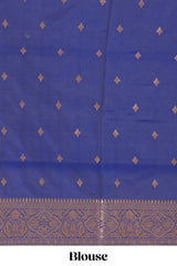 Grey zari striped motifs design semi soft silk saree with contrast border and blouse