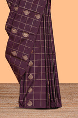 Borderless old magenta zari motifs design semi soft silk saree with matching zari blouse