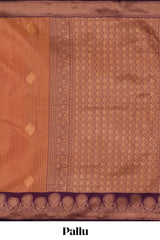 Orange striped zari motifs design semi soft silk saree with contrast zari border and motifs blouse