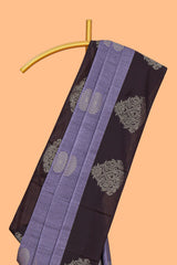 Lavender zari motifs design semi soft silk saree with contrast zari border and plain blouse