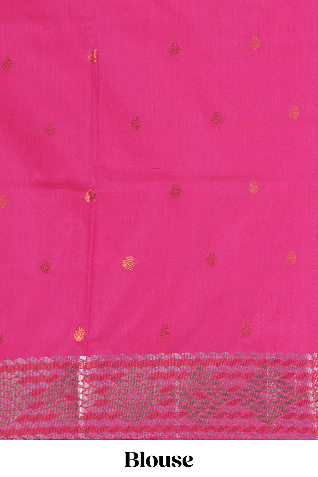 Electric lavender zari motifs design semi soft silk saree with self zari border and contrast motifs blouse