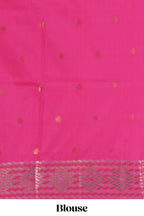 Electric lavender zari motifs design semi soft silk saree with self zari border and contrast motifs blouse