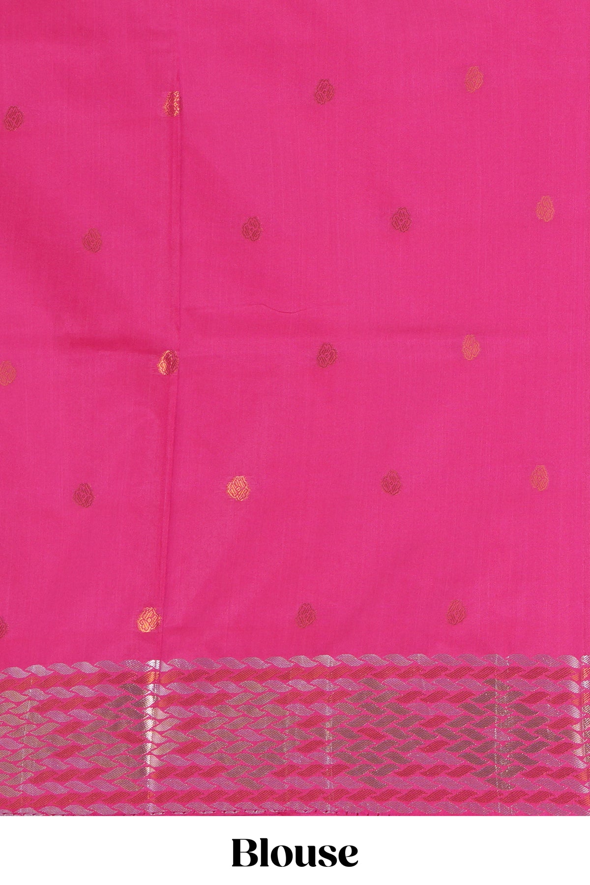 Electric lavender zari motifs design semi soft silk saree with self zari border and contrast motifs blouse