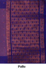 Mauve purple striped zari motifs design semi soft silk saree with contrast checked border andzari striped blouse