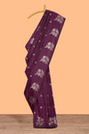 Borderless purple zari motifs design semi soft silk saree with self pallu and matching blouse