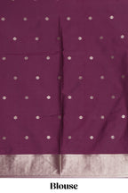 Borderless purple zari motifs design semi soft silk saree with self pallu and matching blouse