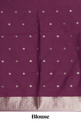 Borderless purple zari motifs design semi soft silk saree with self pallu and matching blouse