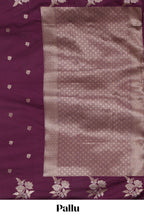 Borderless purple zari motifs design semi soft silk saree with self pallu and matching blouse
