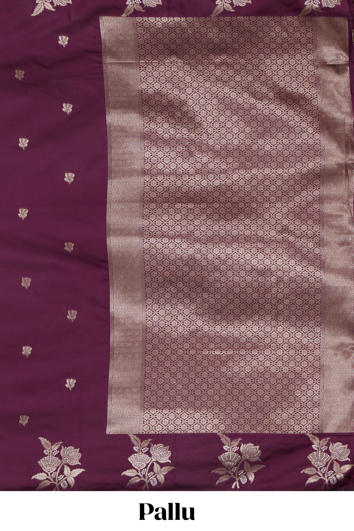 Borderless purple zari motifs design semi soft silk saree with self pallu and matching blouse