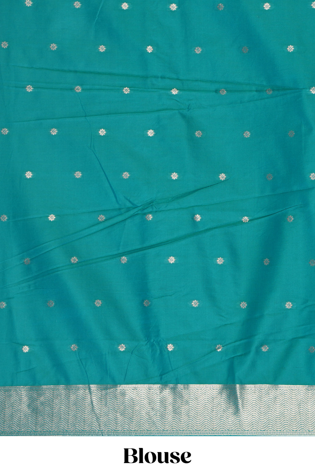 Borderless green floral zari motifs design semi soft silk saree with self pallu and matching blouse