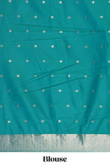 Borderless green floral zari motifs design semi soft silk saree with self pallu and matching blouse