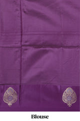 Lavender zari motifs design semi soft silk saree with contrast border and zari pallu