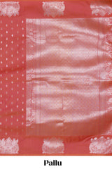 Borderless orange zari motifs design semi soft silk saree with self pallu and matching blouse