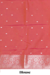 Borderless orange zari motifs design semi soft silk saree with self pallu and matching blouse