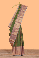 Green unique zari design kathan Silk Saree with contrast zari border and zari blouse