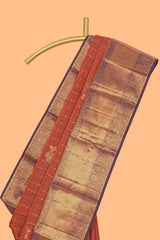 Rust orange striped zari design kathan Silk Saree with contrast zari border and zari blouse