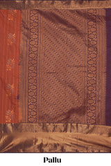 Rust orange striped zari design kathan Silk Saree with contrast zari border and zari blouse