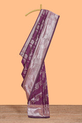 Purple zari design semi soft silk saree with self zari border and matching blouse