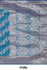 Blue zari design semi soft silk saree with self zari border and matching blouse