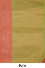 Borderless orange striped motifs design semi soft silk saree with contrast pallu and zari motifs blouse
