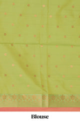 Borderless orange striped motifs design semi soft silk saree with contrast pallu and zari motifs blouse
