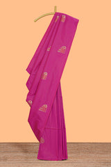 Borderless pink striped motifs design semi soft silk saree with contrast pallu and zari motifs blouse