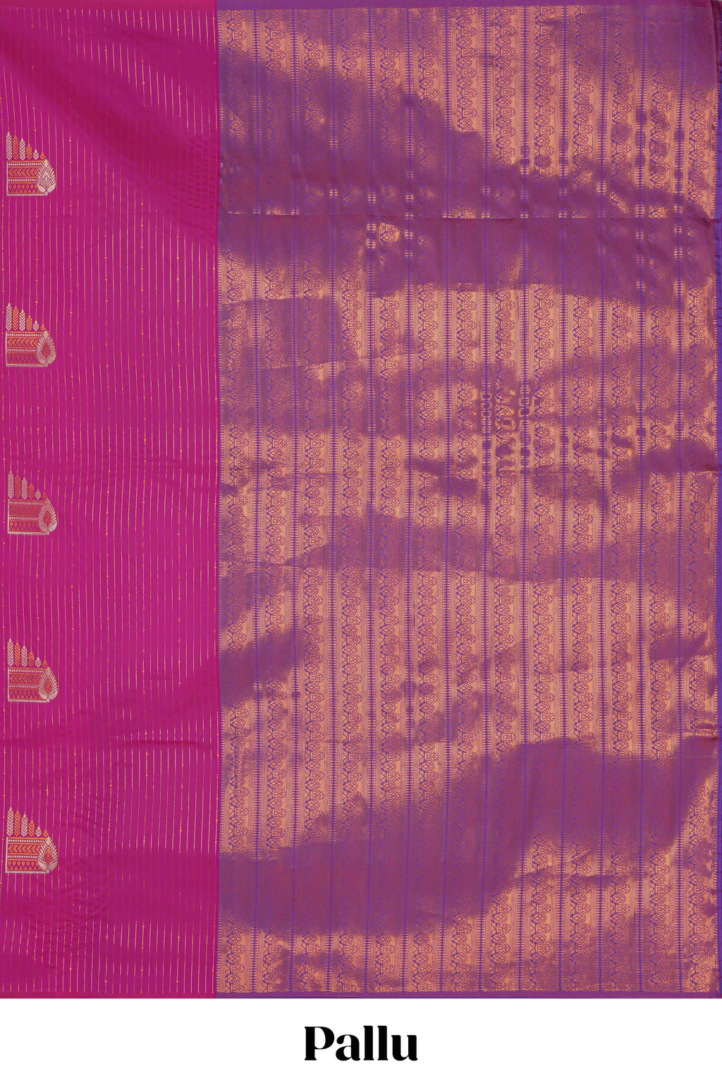 Borderless pink striped motifs design semi soft silk saree with contrast pallu and zari motifs blouse