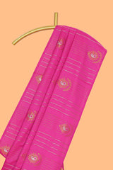 Borderless magenta pink striped motifs design semi soft silk saree with contrast pallu and zari motifs blouse